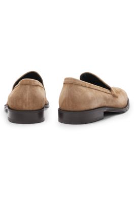 Italian-made suede loafers with penny trim, Beige