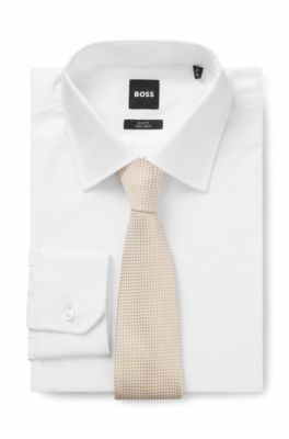 Corbata de seda elaborada en Italia con motivo jacquard, Marr&oacute;n claro