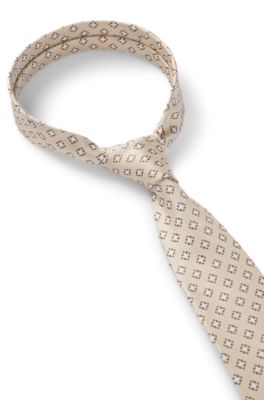 Patterned tie in Italian-made silk jacquard, Light Brown