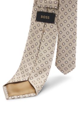 Patterned tie in Italian-made silk jacquard, Light Brown