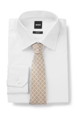 Patterned tie in Italian-made silk jacquard, Light Brown