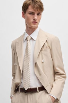 Patterned tie in Italian-made silk jacquard, Light Brown