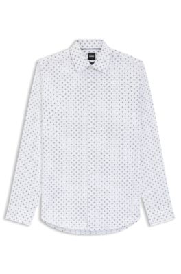 Camisa regular fit en popel&iacute;n de algod&oacute;n el&aacute;stico estampado, Blanco