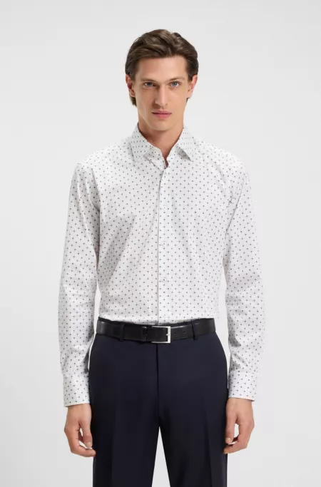 Regular-fit shirt in printed stretch-cotton poplin