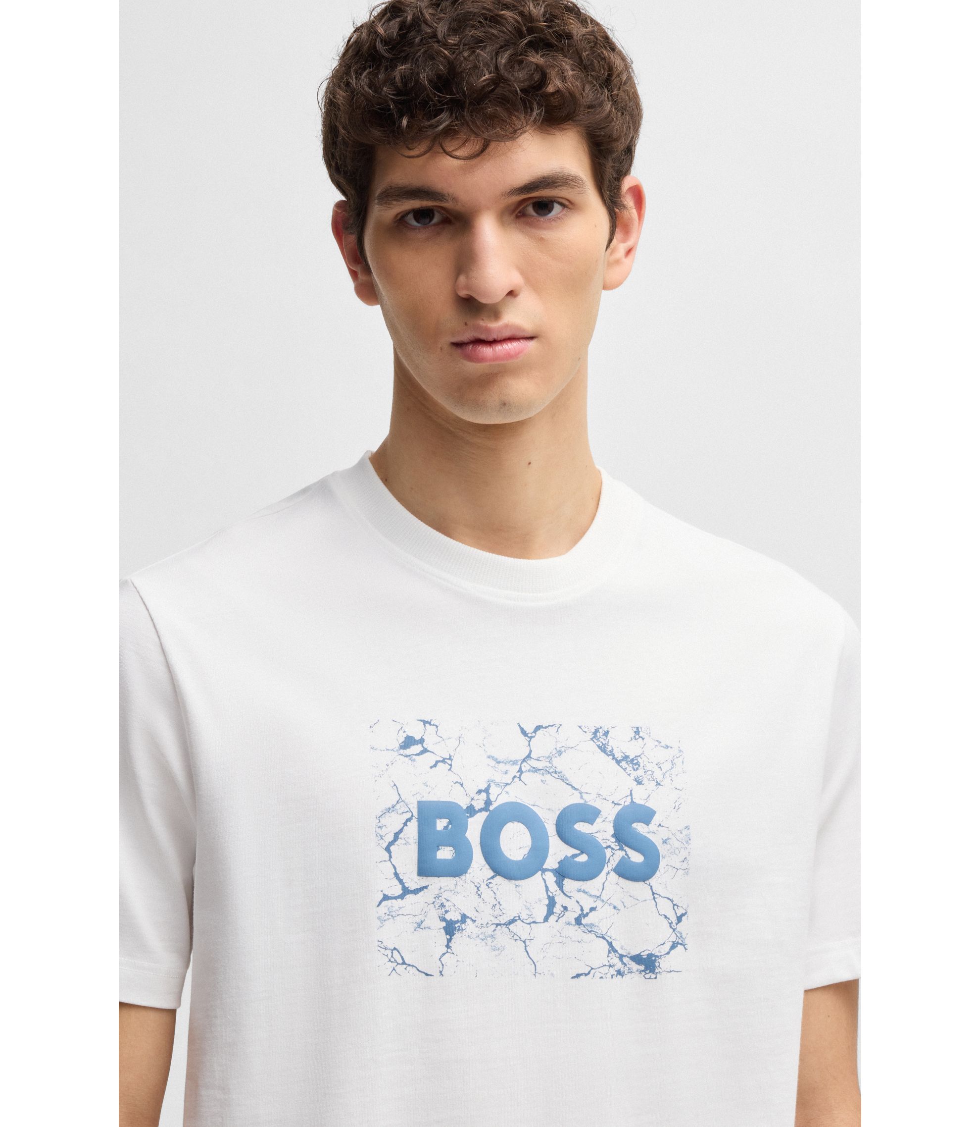 BOSS - Cotton-jersey T-shirt with logo artwork - White