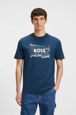 Cotton-jersey T-shirt with logo artwork, Light Blue