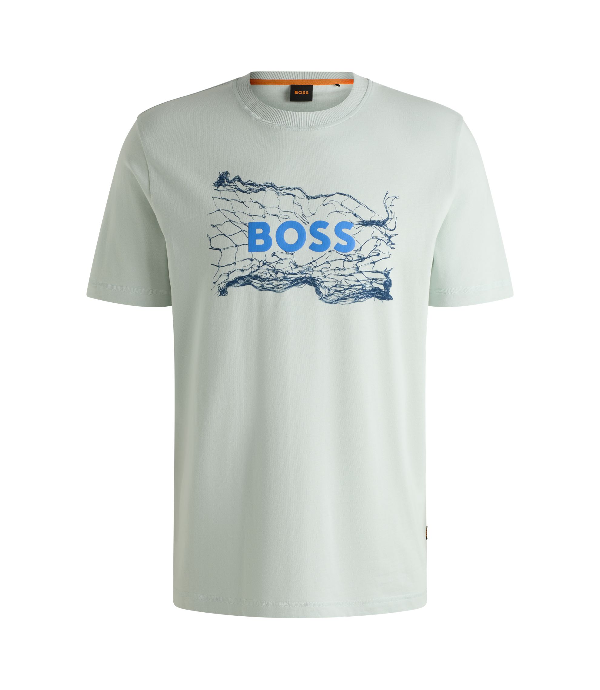 BOSS Cotton-jersey T-shirt with logo artwork Light Blue - Main Image