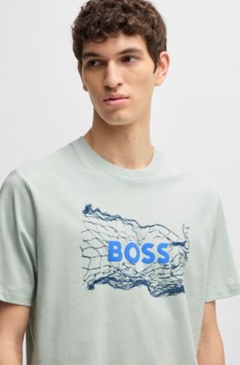 Cotton-jersey T-shirt with logo artwork, Light Blue