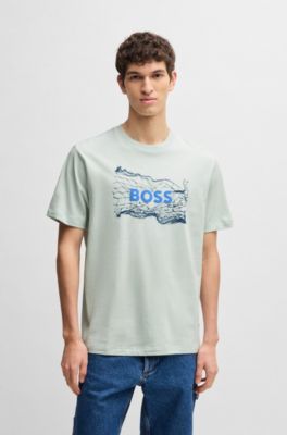 Cotton-jersey T-shirt with logo artwork, Light Blue