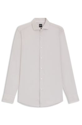 Slim-fit shirt in a structured cotton blend, Light Beige