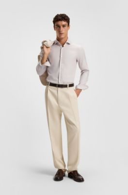 Slim-fit shirt in a structured cotton blend, Light Beige