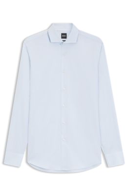 Camisa slim fit de algod&oacute;n con estructura, Celeste