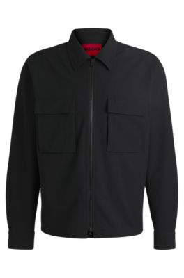 Oversize-fit overshirt in water-repellent seersucker, Black