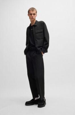 Oversize-fit overshirt in water-repellent seersucker, Black