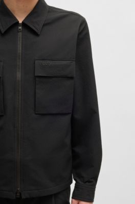 Oversize-fit overshirt in water-repellent seersucker, Black