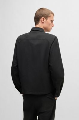 Oversize-fit overshirt in water-repellent seersucker, Black