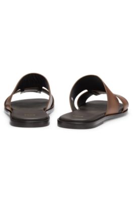 Chanclas de piel fabricadas en Italia, Marr&oacute;n