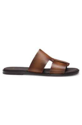 Chanclas de piel fabricadas en Italia, Marr&oacute;n