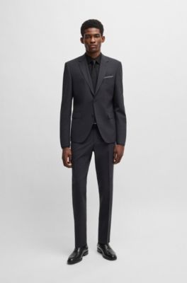 Camisa slim fit en jacquard con motivo de hojas, Negro