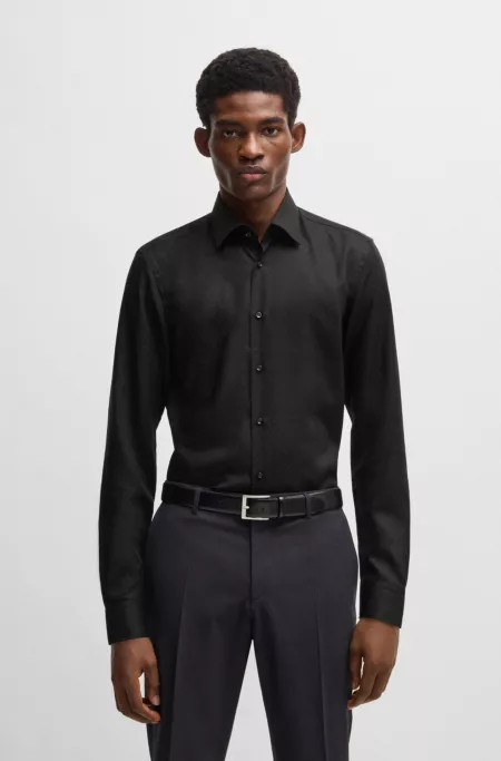 Slim-fit shirt with leaf jacquard