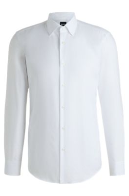 Camisa slim fit en jacquard con motivo de hojas, Blanco