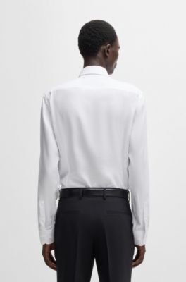 Camisa slim fit en jacquard con motivo de hojas, Blanco