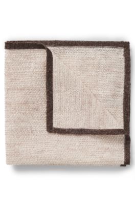 Silk-linen pocket square with contrast border, Dark Brown