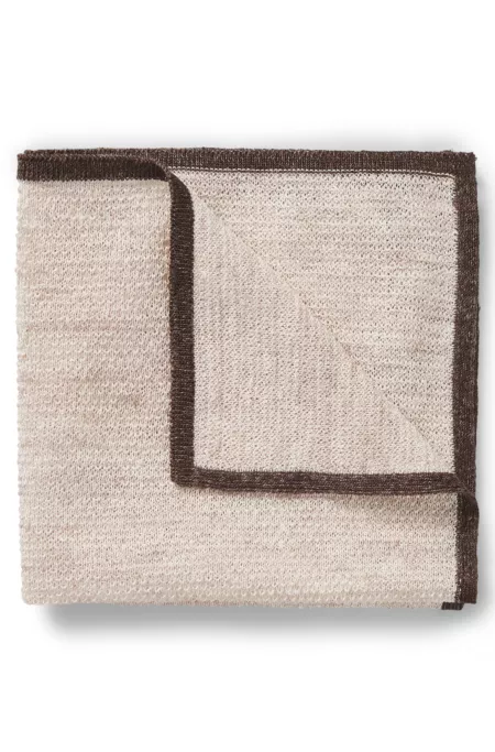 Silk-linen pocket square with contrast border