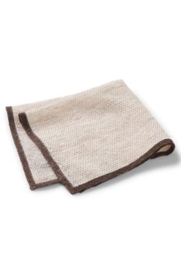 Silk-linen pocket square with contrast border, Dark Brown
