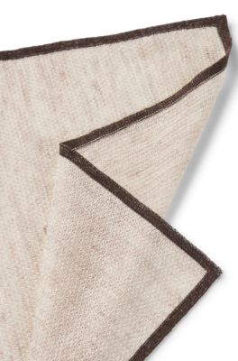 Silk-linen pocket square with contrast border, Dark Brown