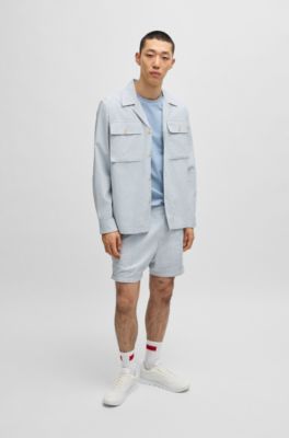 Oversize-fit overshirt in a striped Oxford cotton blend, Light Blue