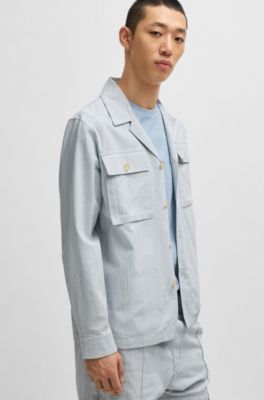 Oversize-fit overshirt in a striped Oxford cotton blend, Light Blue
