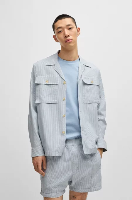 Oversize-fit overshirt in a striped Oxford cotton blend