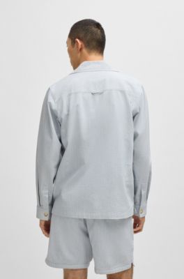 Oversize-fit overshirt in a striped Oxford cotton blend, Light Blue