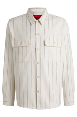 Sobrecamisa oversize fit en algod&oacute;n Oxford a rayas, Blanco
