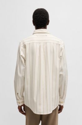 Sobrecamisa oversize fit en algod&oacute;n Oxford a rayas, Blanco