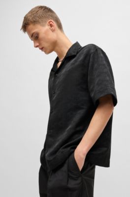 Camisa oversize fit en jacquard con logo geom&eacute;trico, Negro
