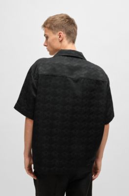 Camisa oversize fit en jacquard con logo geom&eacute;trico, Negro