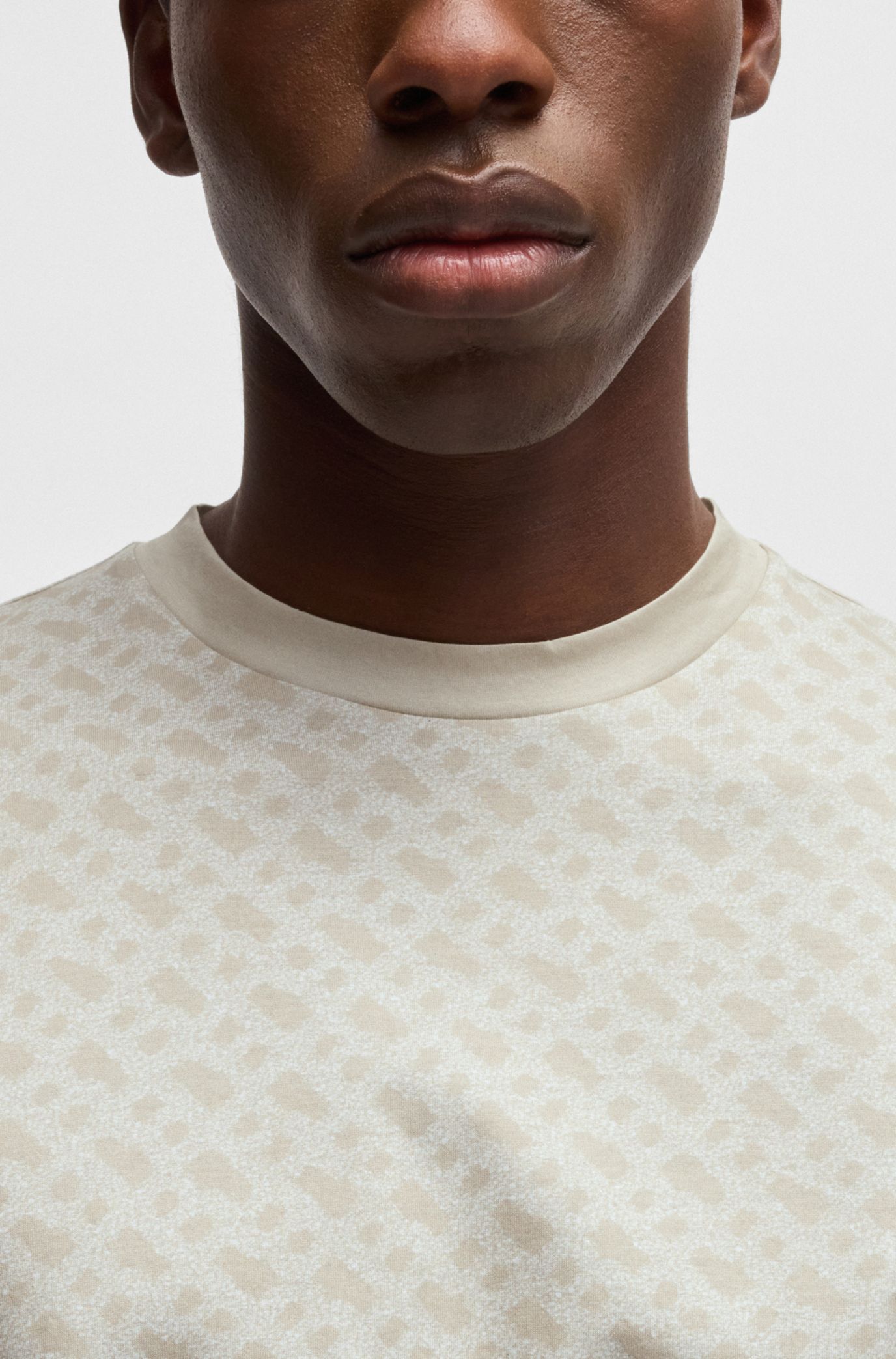 BOSS - Cotton T-shirt with all-over printed monograms - White