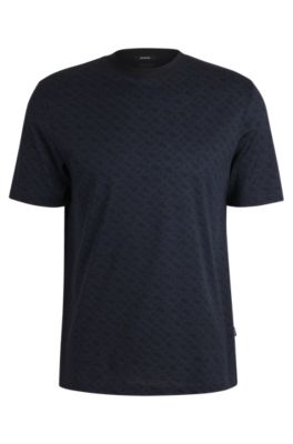 Cotton T-shirt with all-over printed monograms, Dark Blue