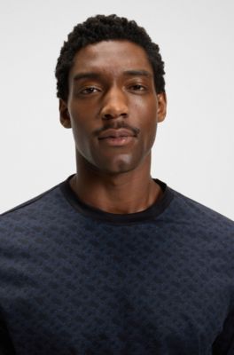 Cotton T-shirt with all-over printed monograms, Dark Blue