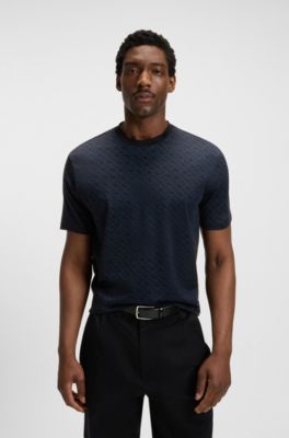 Cotton T-shirt with all-over printed monograms, Dark Blue