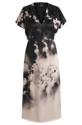 V-neck dress with degrad&eacute; floral print, Patterned