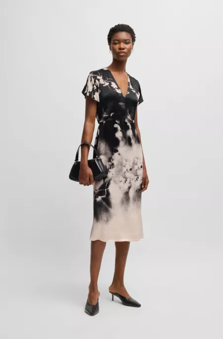 V-neck dress with degradé floral print