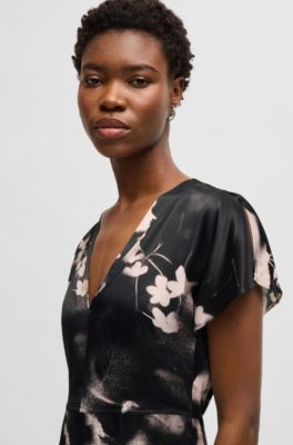V-neck dress with degrad&eacute; floral print, Patterned