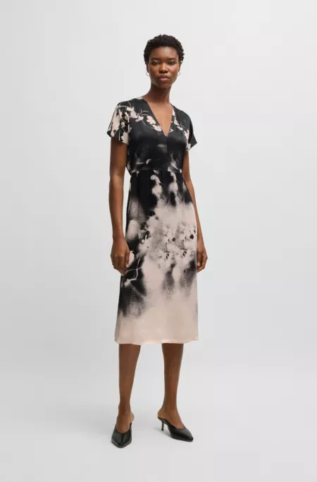 V-neck dress with degradé floral print