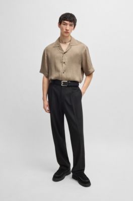 Camisa relaxed fit de sarga brillante, Marr&oacute;n