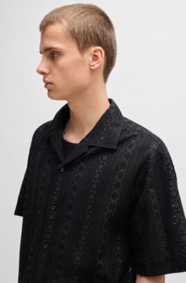 Chemise Oversize en broderie anglaise de coton, Noir