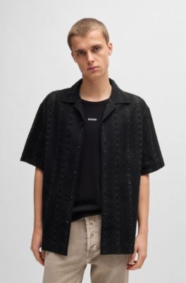 Chemise Oversize en broderie anglaise de coton, Noir