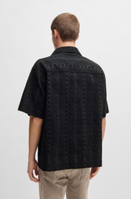 Chemise Oversize en broderie anglaise de coton, Noir